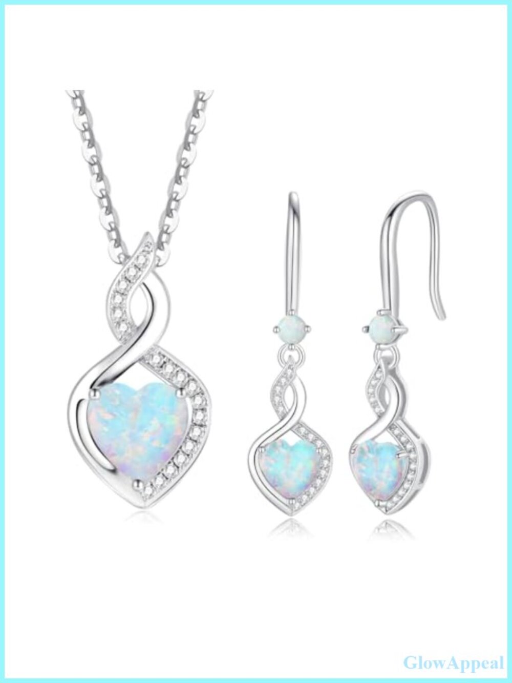 Opal Necklace Earrings Set 925 Sterling Silver White Gold October Birthstone